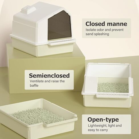 صندوق فضلات القطط مع غطاء، صندوق فضلات بول مغلق بالكامل ومضاد للتسرب للقطط الصغيرة بوزن 10 رطل تقريبًا، مغرفة فضلات يدوية، صندوق فضلات صدفي مغلق/شبه مغلق/مفتوح قابل للاستبدال in Kuwait