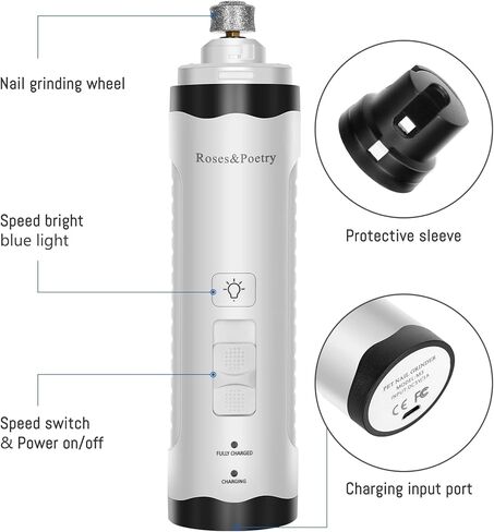 مطحنة أظافر الورود والشعر مع 2 مصباح LED و3 سرعات كهربائية قابلة للشحن لتشذيب أظافر الحيوانات الأليفة بدون ألم وتنعيم وتنعيم الكلاب والقطط الصغيرة والمتوسطة والكبيرة in Kuwait