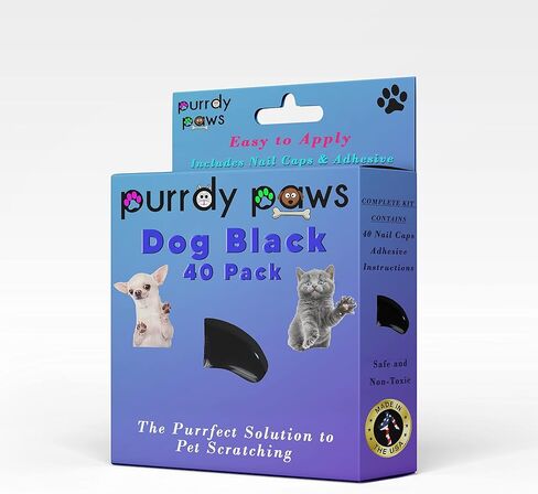 Purrdy Paws 40 عبوة من أغطية الأظافر الناعمة لمخالب الكلاب باللون الأسود مقاس XXL in Kuwait