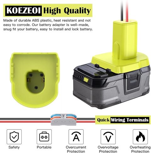 koezeoi 2 حزم محول عجلات الطاقة لryobi 18 فولت محول البطارية عجلات الطاقة طقم محول البطارية مع الصمامات ومحطات الأسلاك وسلك 12awg، موصل الطاقة لألعاب السيارات rc DIY والركوب على الشاحنة in Kuwait