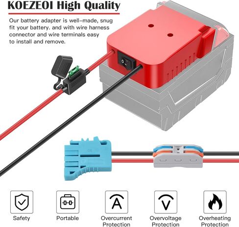 محول عجلات الطاقة KOEZEOI لمحول بطارية Milwaukee M18 18 فولت طقم محول بطارية عجلات الطاقة مع الصمامات والتبديل وموصل تسخير الأسلاك 12AWG سلك لركوب الشاحنة وألعاب Rc in Kuwait