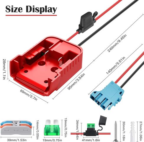 محول عجلات الطاقة KOEZEOI لمحول بطارية Milwaukee M18 18 فولت طقم محول بطارية عجلات الطاقة مع الصمامات والتبديل وموصل تسخير الأسلاك 12AWG سلك لركوب الشاحنة وألعاب Rc in Kuwait