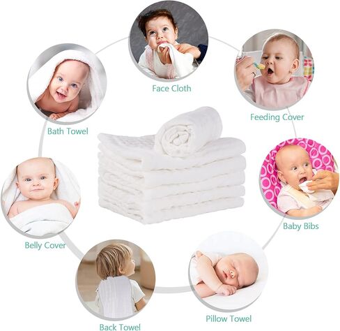 ويزوت قماش تجشؤ من قطن الموسلين بنسبة 100% للاطفال، عبوة من 6 قطع كبيرة 20 انش × 10 انش ناعمة وذات قدرة على الامتصاص للاولاد والبنات، ابيض in Kuwait