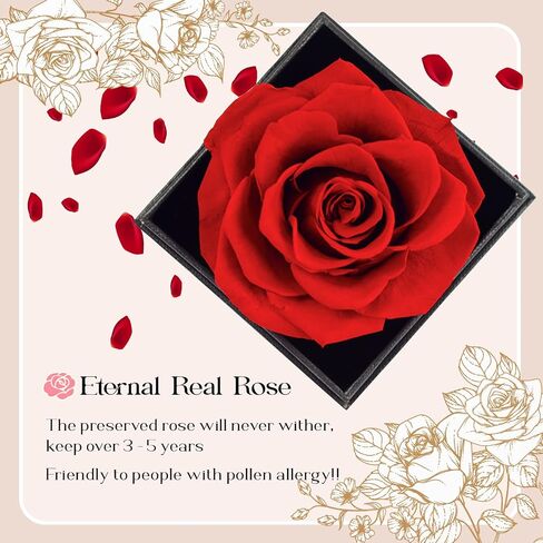 MUAZIDA Preserved Rose with Necklace, Preserved Flower, Gifts for Mom, Rose Birthday Gift, Romantic Gifts for Her, Eternal Rose Flower Gift in Saudi Arabia