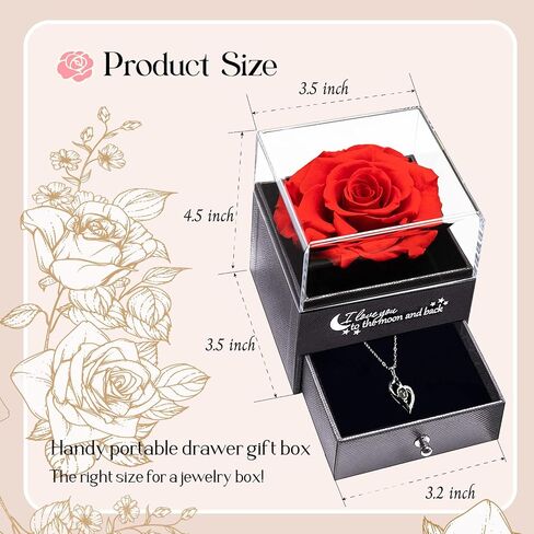 MUAZIDA Preserved Rose with Necklace, Preserved Flower, Gifts for Mom, Rose Birthday Gift, Romantic Gifts for Her, Eternal Rose Flower Gift in Saudi Arabia