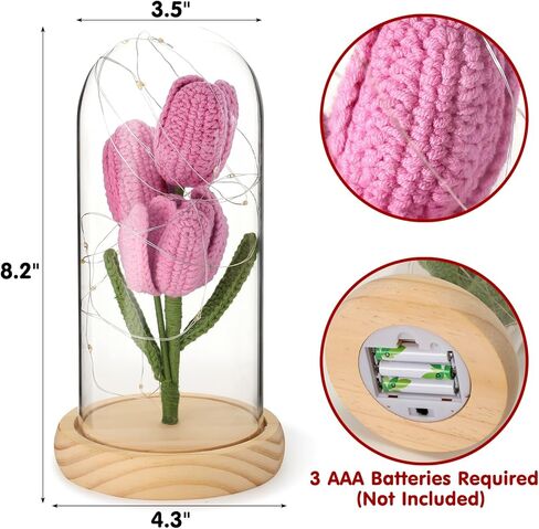 هدايا عيد الحب من الكروشيه للنساء على شكل زهرة التوليب المضيئة في قبة زجاجية هدايا زهور أبدية للأبد لجدتها وعيد الأم والذكرى السنوية وأعياد الميلاد وحفلات الزفاف وزينة عيد الميلاد in Kuwait