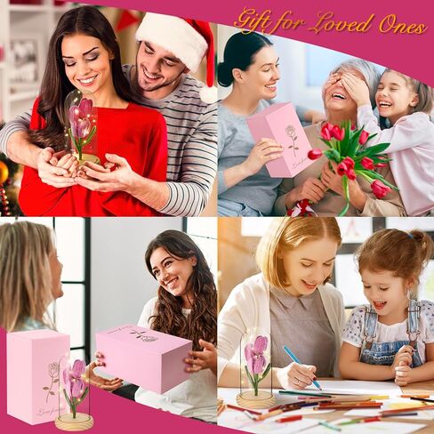 هدايا عيد الحب من الكروشيه للنساء على شكل زهرة التوليب المضيئة في قبة زجاجية هدايا زهور أبدية للأبد لجدتها وعيد الأم والذكرى السنوية وأعياد الميلاد وحفلات الزفاف وزينة عيد الميلاد in Kuwait