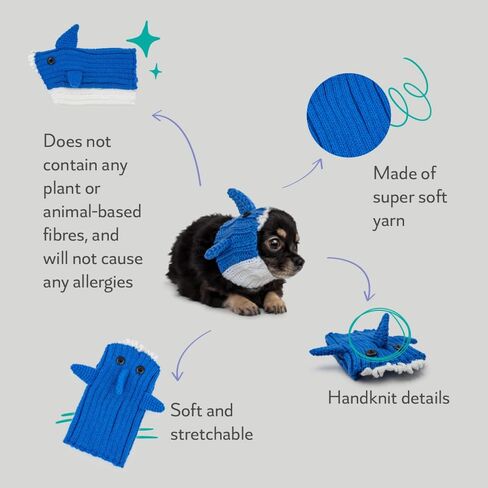 زي قرش رمادي من Zoo Snoods للكلاب، مقاس متوسط ​​- غطاء رأس دافئ بدون رفرف للحيوانات الأليفة، زي للكلاب للشتاء والهالوين والكريسماس ورأس السنة الجديدة، أغطية أذن مصنوعة يدويًا من خيوط الغزل الناعمة - رمادي in Kuwait