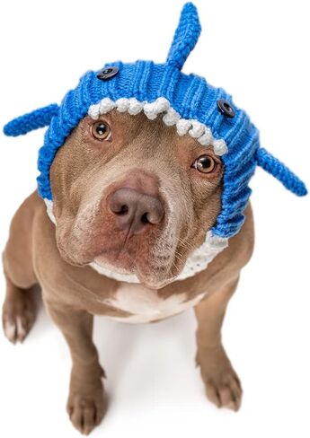 زي قرش رمادي من Zoo Snoods للكلاب، مقاس متوسط ​​- غطاء رأس دافئ بدون رفرف للحيوانات الأليفة، زي للكلاب للشتاء والهالوين والكريسماس ورأس السنة الجديدة، أغطية أذن مصنوعة يدويًا من خيوط الغزل الناعمة - رمادي in Kuwait
