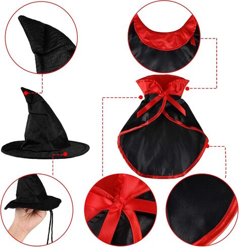 2 Pieces Halloween Cat Costume Pet Vampire Cloak Witch Cape and Hat for Cat Kitten Puppy Cosplay Halloween Party Supplies in Saudi Arabia