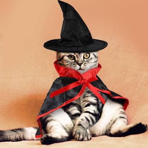 2 Pieces Halloween Cat Costume Pet Vampire Cloak Witch Cape and Hat for Cat Kitten Puppy Cosplay Halloween Party Supplies in Saudi Arabia