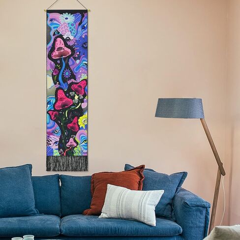 Lyacmy Blacklight Mushroom UV Reactive Vertical Tapestry Eyes Tapestries Colorful Flower Tapestry Abstract Art Tapestry Glow in The Dark Wall Hanging for Home Decor Room (12.8 x 51.2 inches) in Kuwait