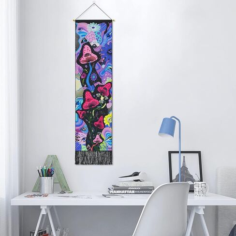 Lyacmy Blacklight Mushroom UV Reactive Vertical Tapestry Eyes Tapestries Colorful Flower Tapestry Abstract Art Tapestry Glow in The Dark Wall Hanging for Home Decor Room (12.8 x 51.2 inches) in Kuwait