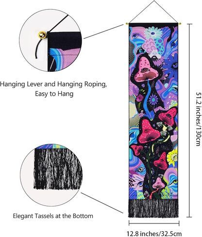 Lyacmy Blacklight Mushroom UV Reactive Vertical Tapestry Eyes Tapestries Colorful Flower Tapestry Abstract Art Tapestry Glow in The Dark Wall Hanging for Home Decor Room (12.8 x 51.2 inches) in Kuwait