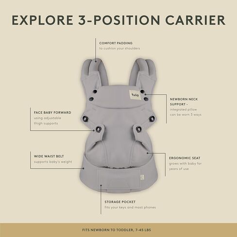 Baby Tula Explore Baby Carrier 7-45 LB, Adjustable Newborn to Toddler Carrier, Multiple Ergonomic Positions, Front and Back Carry, Hemp - Agate in Kuwait