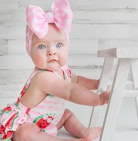 Baby Headband Bows Turban Knotted Headwrap for Baby Girls,Pack of 8 | Stretchy turban headwraps,Soft fabric,Breathable material,Big bows,Newborn infant,Donut pattern in Saudi Arabia