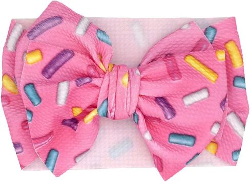 Baby Headband Bows Turban Knotted Headwrap for Baby Girls,Pack of 8 | Stretchy turban headwraps,Soft fabric,Breathable material,Big bows,Newborn infant,Donut pattern in Saudi Arabia