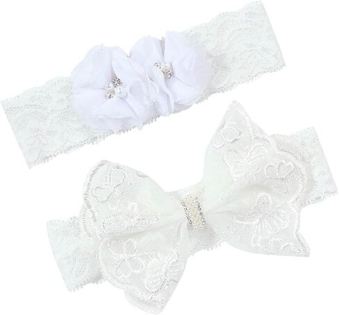 BBTDIN Baptism Christening Headbands Baby Girls Flower Lace Hair Hand White Bow BBG11 (B1-Bow with Cross) in Saudi Arabia
