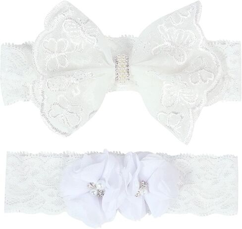 BBTDIN Baptism Christening Headbands Baby Girls Flower Lace Hair Hand White Bow BBG11 (B1-Bow with Cross) in Saudi Arabia