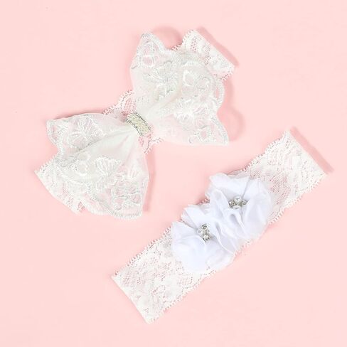 BBTDIN Baptism Christening Headbands Baby Girls Flower Lace Hair Hand White Bow BBG11 (B1-Bow with Cross) in Saudi Arabia
