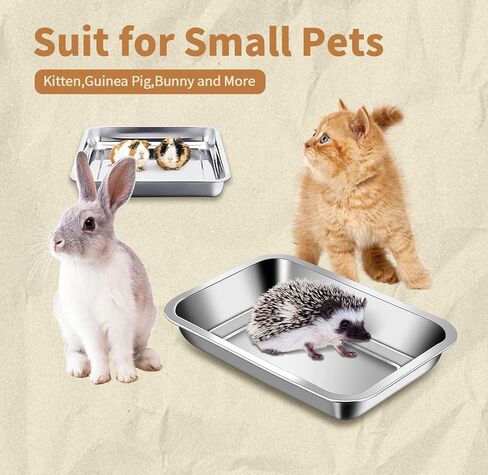 صندوق فضلات القطط من الستانلس ستيل من 3 قطع، صندوق فضلات القطط مقاس 12.4 انش، مدخل منخفض، مرحاض غير لاصق للسفر، وعاء فضلات صغير معدني مفتوح للحيوانات الاليفة الصغيرة والخنازير الغينية والقطط والارانب in Kuwait