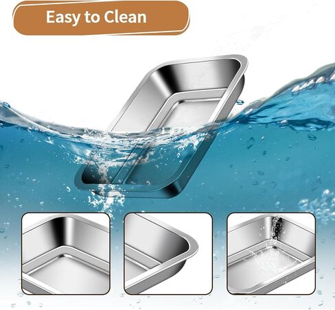 صندوق فضلات القطط من الستانلس ستيل من 3 قطع، صندوق فضلات القطط مقاس 12.4 انش، مدخل منخفض، مرحاض غير لاصق للسفر، وعاء فضلات صغير معدني مفتوح للحيوانات الاليفة الصغيرة والخنازير الغينية والقطط والارانب in Kuwait