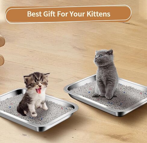 صندوق فضلات القطط من الستانلس ستيل من 3 قطع، صندوق فضلات القطط مقاس 12.4 انش، مدخل منخفض، مرحاض غير لاصق للسفر، وعاء فضلات صغير معدني مفتوح للحيوانات الاليفة الصغيرة والخنازير الغينية والقطط والارانب in Kuwait