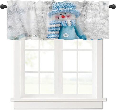 LiDU ستائر عيد الميلاد للنوافذ بطول 18 بوصة، لوحة نافذة قصيرة قضيب جيب رجل ثلج مع رقاقات الثلج البيضاء المطبخ الأمامي والخلفي باب غرفة النوم والحمام Christmas30ldu1105 54 بوصة × 18 بوصة in Kuwait