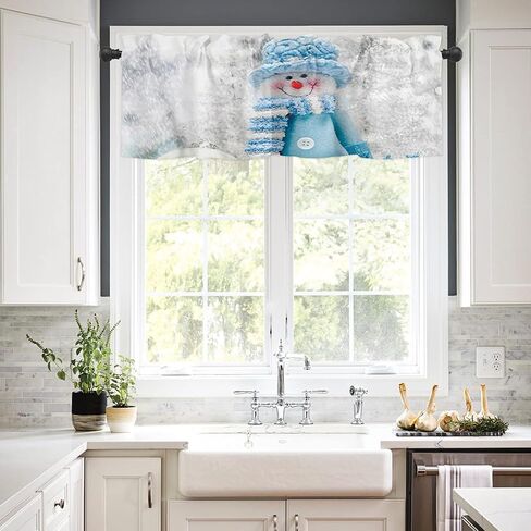 LiDU ستائر عيد الميلاد للنوافذ بطول 18 بوصة، لوحة نافذة قصيرة قضيب جيب رجل ثلج مع رقاقات الثلج البيضاء المطبخ الأمامي والخلفي باب غرفة النوم والحمام Christmas30ldu1105 54 بوصة × 18 بوصة in Kuwait