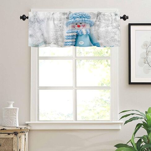 LiDU ستائر عيد الميلاد للنوافذ بطول 18 بوصة، لوحة نافذة قصيرة قضيب جيب رجل ثلج مع رقاقات الثلج البيضاء المطبخ الأمامي والخلفي باب غرفة النوم والحمام Christmas30ldu1105 54 بوصة × 18 بوصة in Kuwait