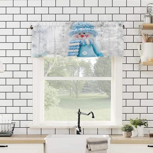 LiDU ستائر عيد الميلاد للنوافذ بطول 18 بوصة، لوحة نافذة قصيرة قضيب جيب رجل ثلج مع رقاقات الثلج البيضاء المطبخ الأمامي والخلفي باب غرفة النوم والحمام Christmas30ldu1105 54 بوصة × 18 بوصة in Kuwait