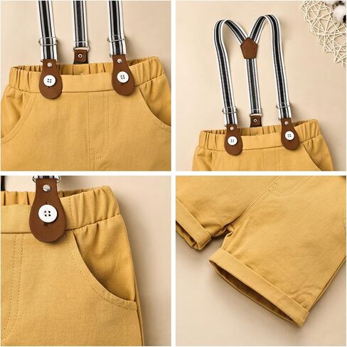 DOMOABEI Baby Boy Clothes Gentleman Outfits Infant Baby Bodysuit Shirt with Bowtie Suspender Shorts Baby Boy Suit Set 0-18M in Saudi Arabia
