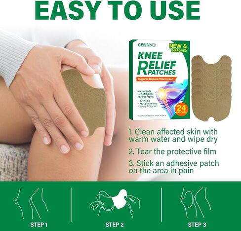 رقع تخفيف الركبة من سينيو، 24 قطعة من لاصق الركبة الدافئ بالنباتات الطبيعية، تخفف الانزعاج العميق من التهاب المفاصل وعضلات الرقبة والكتف، سريعة المفعول in Kuwait