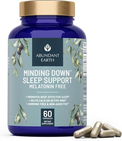 Abundant Earth Natural Sleep Aid for Adults Minding Down Sleep Support Supplement Max Strength Deep Sleep Supplement Without Melatonin to Calm & Restore The Sleeping Cycle + Magnesium, GABA 60ct in Saudi Arabia
