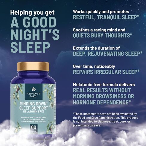 Abundant Earth Natural Sleep Aid for Adults Minding Down Sleep Support Supplement Max Strength Deep Sleep Supplement Without Melatonin to Calm & Restore The Sleeping Cycle + Magnesium, GABA 60ct in Saudi Arabia