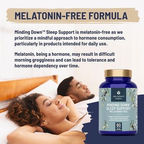 Abundant Earth Natural Sleep Aid for Adults Minding Down Sleep Support Supplement Max Strength Deep Sleep Supplement Without Melatonin to Calm & Restore The Sleeping Cycle + Magnesium, GABA 60ct in Saudi Arabia