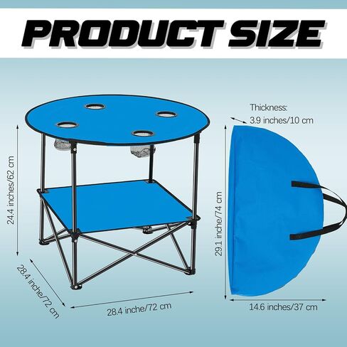 Soaoo 2 Pcs Folding Camping Table with 4 Mesh Cupholders 2 Tier Portable Folding Table Round Lightweight Fabric Compact Carrying Case Beach Table for Summer Outdoor Tailgating Fishing Hiking, Blue in Saudi Arabia