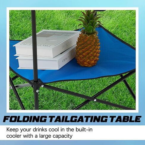 Soaoo 2 Pcs Folding Camping Table with 4 Mesh Cupholders 2 Tier Portable Folding Table Round Lightweight Fabric Compact Carrying Case Beach Table for Summer Outdoor Tailgating Fishing Hiking, Blue in Saudi Arabia
