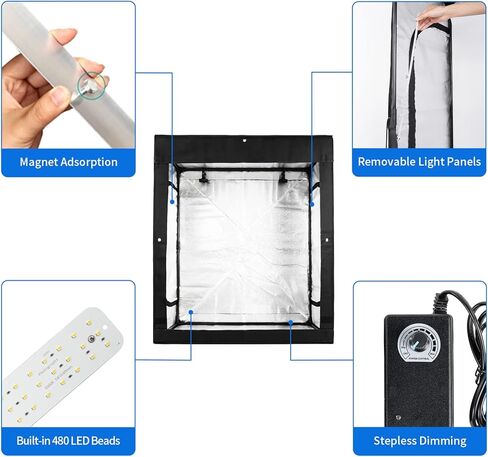 صندوق صور كبير سيلنز، 157.52 سم × 119.38 سم × 78.74 سم خيمة تصوير ذات إضاءة قابلة للتعديل مع 6 شرائط إضاءة LED، إضاءة مستمرة للفيديو مع 2 مشبك خلفية وحلقة in Kuwait