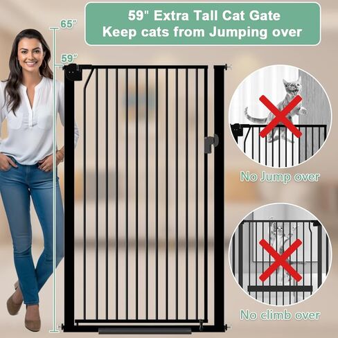 بوابة الحيوانات الأليفة الطويلة جدًا للقطط مقاس 59 بوصة، بوابة الحيوانات الأليفة الطويلة المثبتة على الضغط بعرض 29.5-32.6 بوصة، بوابة الحيوانات الأليفة الآمنة سهلة الإغلاق التلقائي للقطط والكلاب للسلالم الداخلية والمداخل والمطبخ in Kuwait
