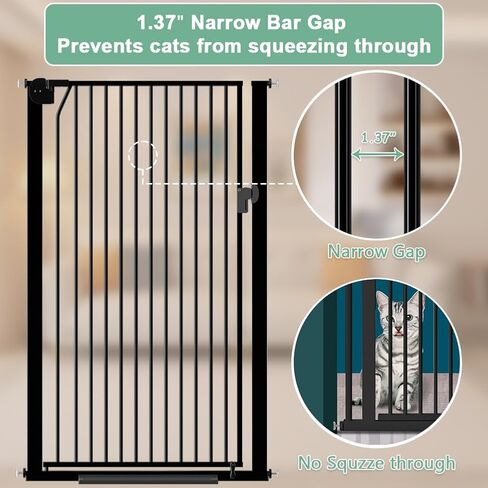بوابة الحيوانات الأليفة الطويلة جدًا للقطط مقاس 59 بوصة، بوابة الحيوانات الأليفة الطويلة المثبتة على الضغط بعرض 29.5-32.6 بوصة، بوابة الحيوانات الأليفة الآمنة سهلة الإغلاق التلقائي للقطط والكلاب للسلالم الداخلية والمداخل والمطبخ in Kuwait