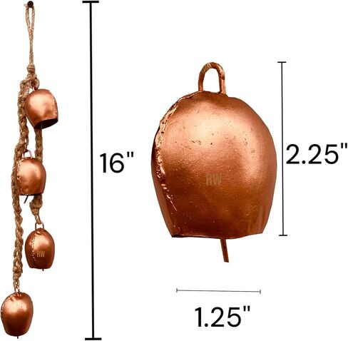 أجراس عيد الميلاد - أجراس حديدية معدنية معلقة لعيد الميلاد ديكور عتيق مع حبل معلق من الجوت - جرس بقرة مزخرف - مثالي لحفلات الزفاف - عيد الميلاد، الحفلات - إكليل عيد الميلاد in Kuwait