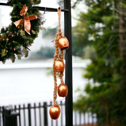 أجراس عيد الميلاد - أجراس حديدية معدنية معلقة لعيد الميلاد ديكور عتيق مع حبل معلق من الجوت - جرس بقرة مزخرف - مثالي لحفلات الزفاف - عيد الميلاد، الحفلات - إكليل عيد الميلاد in Kuwait