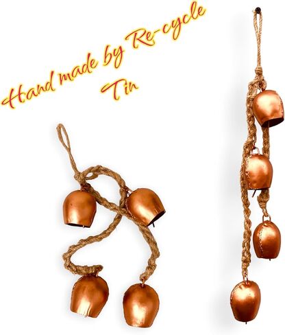 أجراس عيد الميلاد - أجراس حديدية معدنية معلقة لعيد الميلاد ديكور عتيق مع حبل معلق من الجوت - جرس بقرة مزخرف - مثالي لحفلات الزفاف - عيد الميلاد، الحفلات - إكليل عيد الميلاد in Kuwait