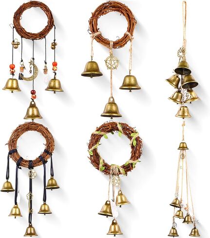 Tuanse 6 Pcs Witch Bells Protection Door Hanger Witch Wind Chimes Wreath Boho Handmade Wiccan Altar Bell Supplies Witch Decorations Hanging Bells Gift for Home Room Witchcraft Supplies in Saudi Arabia