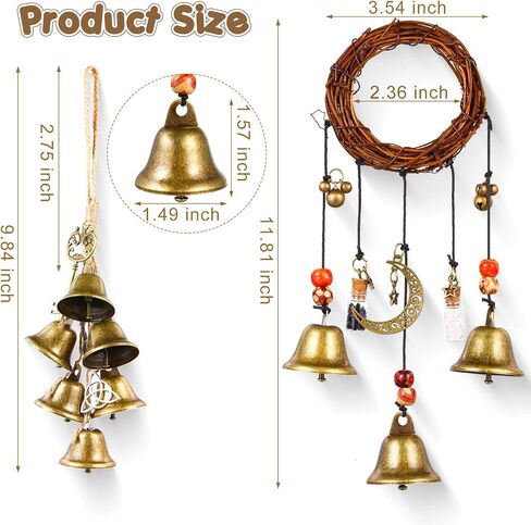 Tuanse 6 Pcs Witch Bells Protection Door Hanger Witch Wind Chimes Wreath Boho Handmade Wiccan Altar Bell Supplies Witch Decorations Hanging Bells Gift for Home Room Witchcraft Supplies in Saudi Arabia