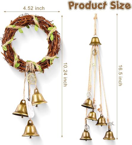Tuanse 6 Pcs Witch Bells Protection Door Hanger Witch Wind Chimes Wreath Boho Handmade Wiccan Altar Bell Supplies Witch Decorations Hanging Bells Gift for Home Room Witchcraft Supplies in Saudi Arabia
