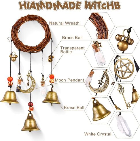 Tuanse 6 Pcs Witch Bells Protection Door Hanger Witch Wind Chimes Wreath Boho Handmade Wiccan Altar Bell Supplies Witch Decorations Hanging Bells Gift for Home Room Witchcraft Supplies in Saudi Arabia