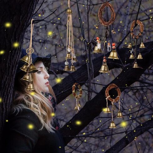 Tuanse 6 Pcs Witch Bells Protection Door Hanger Witch Wind Chimes Wreath Boho Handmade Wiccan Altar Bell Supplies Witch Decorations Hanging Bells Gift for Home Room Witchcraft Supplies in Saudi Arabia