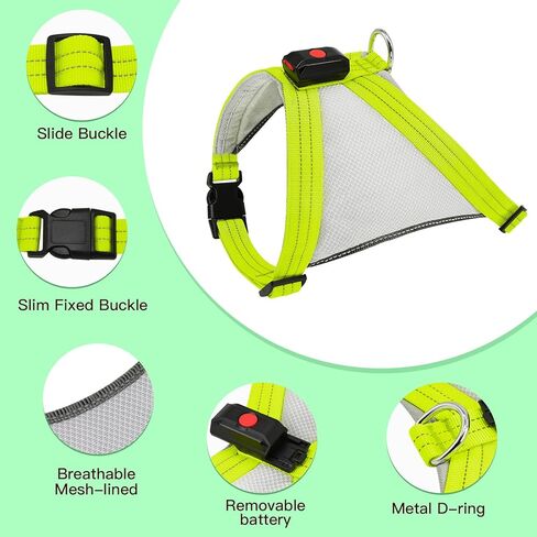 ChalkLit Light Up Dog Harness، عاكس Led Dog Harness يتوهج في الظلام للمشي ليلاً، سترة أمان للكلاب مضاءة قابلة للشحن عبر USB للكلاب المتوسطة، شبكة ناعمة قابلة للتعديل بدون سحب (أخضر، كبير) in Saudi Arabia